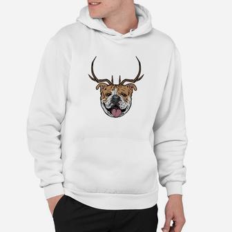Bulldog Dog Reindeer Antlers Funny Christmas Gift Hoodie - Seseable