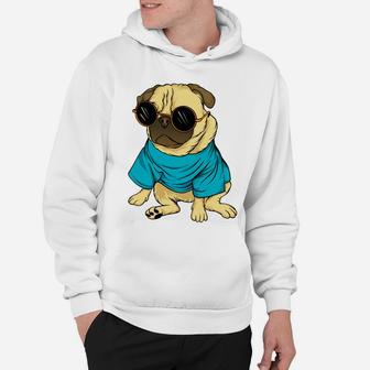 Cartoon Cool Pug Dog Wearing Sunglasses Cute Dog Pet Hoodie - Seseable