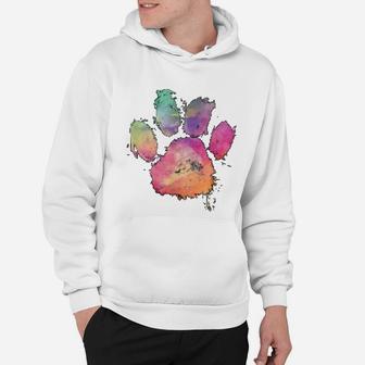 Cat Dog Paws Print Watercolor Rainbow Abstract Animal Lover Hoodie - Seseable