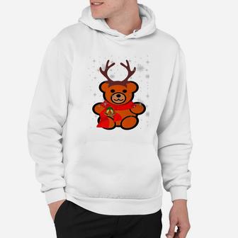 Christmas Eve Teddy Bear With Antlers In The Snow Hoodie - Seseable