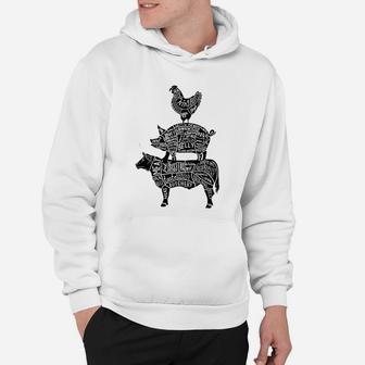 Cow Pig Chicken Parts Retro Beef Pork Poultry Meat Cuts Gift Hoodie - Seseable