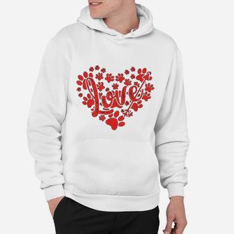 Cute Heart Paws Print Valentine Present For Dog Cat Lovers Hoodie - Seseable