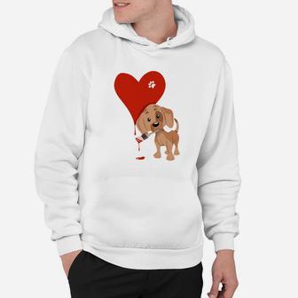 Cute Valentines Day Dog Painted Red Heart Dachshund Hoodie - Seseable