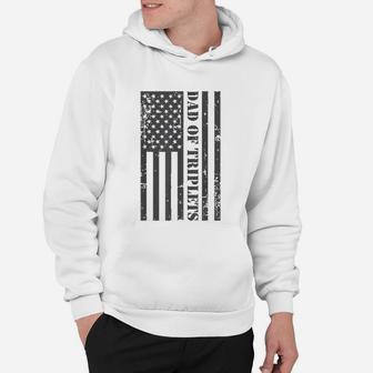 Fathers Day Triplet Dad American Flag Dad Of Triplets Gift Hoodie - Seseable