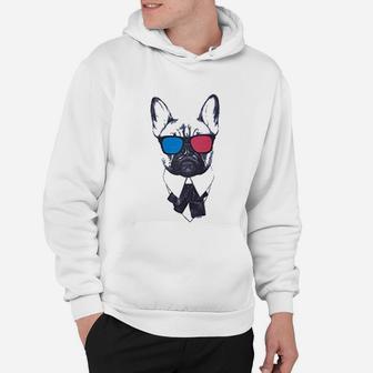Funny Hipster French Bulldog With 3d Glasses Hoodie - Seseable