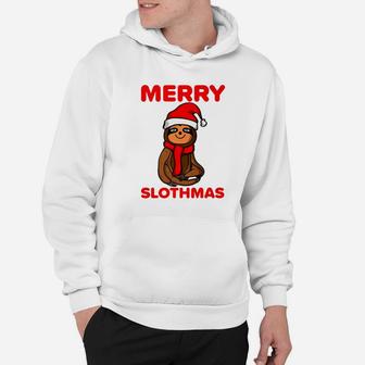 Funny Sloth Santa Merry Slothmas Hat Snowflakes Xmas Hoodie - Seseable