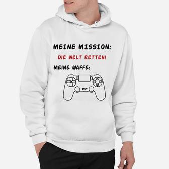 Gamer Hoodie Mission: Welt Retten mit Spielcontroller, Weiß - Seseable