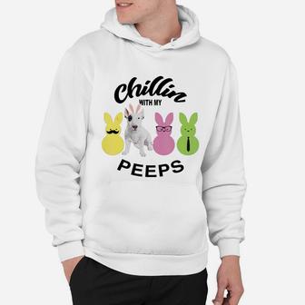 Happy 2021 Easter Bunny Cute Bull Terrier Chilling With My Peeps Gift For Dog Lovers Hoodie - Seseable