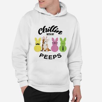 Happy 2021 Easter Bunny Cute Corgi Chilling With My Peeps Gift For Dog Lovers Hoodie - Seseable