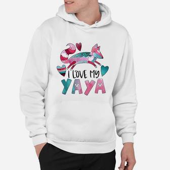 I Love My Yaya Pink And Blue Fox With Hearts Toddler Hoodie - Seseable