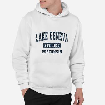 Lake Geneva Wisconsin Wi Vintage Sports Design Navy Print Hoodie - Seseable