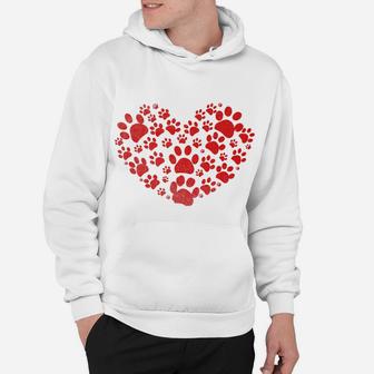 Love Dog Paw Red Heart Funny Valentine For Dog Lovers Hoodie - Seseable