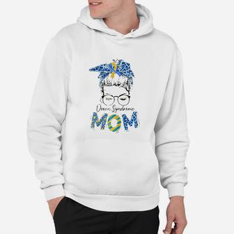 Messy Bun Leopard Blue Yellow Ribbon Syndrome Mom Hoodie - Seseable
