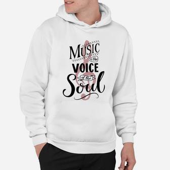 Music Is The Voice Of The Soul. Inspirational Quote Typography, Vintage Style Saying On White Background. Dancing School Wall Art Poster. Hoodie - Seseable