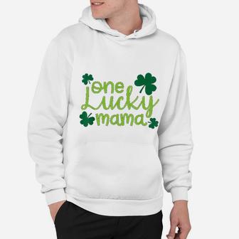 One Lucky Mama Cute St Pattys Day Four Leaf Clover Hoodie - Seseable