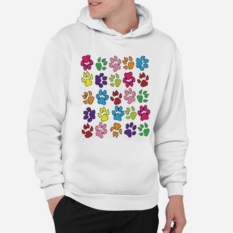 Paws Prints Dogs Cats Animals Colorful Hoodie - Seseable