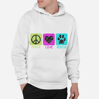 Peace Love Rescue Dogs Distressed Graphic Animal Lovers Hoodie - Seseable