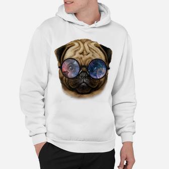 Pug Puppy In Retro Space Galaxy Round Sunglass Dog Hoodie - Seseable