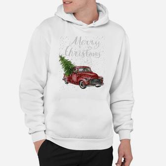 Red Truck Christmas Tree Vintage Red Pickup Truck Tee Hoodie - Seseable