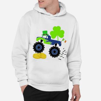 Saint Patricks Day Gift For Monster Truck Lover Boy Shamrock Hoodie - Seseable