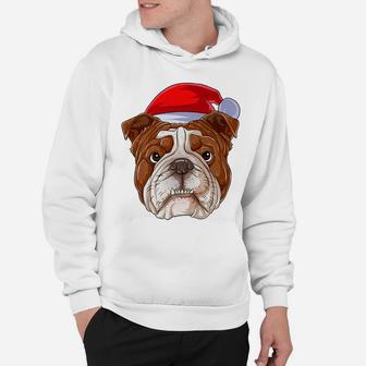 Santa English Bulldog Face Funny Christmas Gifts Hoodie - Seseable