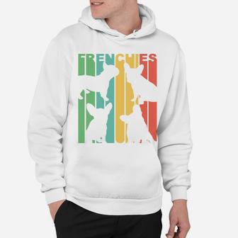 Vintage Retro 1970s Style Rainbow French Bulldogs Silhouette Hoodie - Seseable