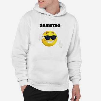 Weißes Hoodie Samstag mit Emoji & Sonnenbrille-Design - Seseable