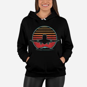 Airplane Retro Vintage 80s Style Pilot Flying Gift Women Hoodie - Seseable