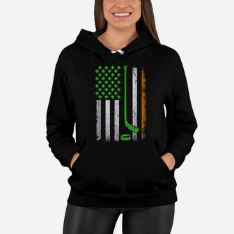 Beautiful St Patricks Day Vintage Irish American Flag Hockey Shamrock Shirt Women Hoodie - Seseable