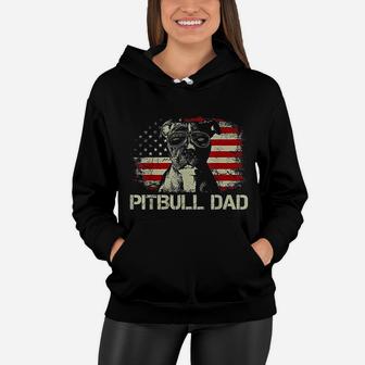Best Pitbull Dad Ever Us Flag Vintage Fathers Day Women Hoodie - Seseable
