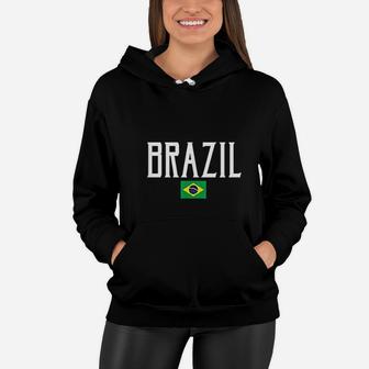 Brazil Flag Vintage White Text Women Hoodie - Seseable