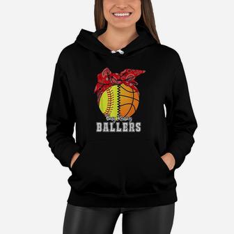 Busy Raising Ballers Softball Basketball Gift Basketball Mom Women Hoodie - Seseable