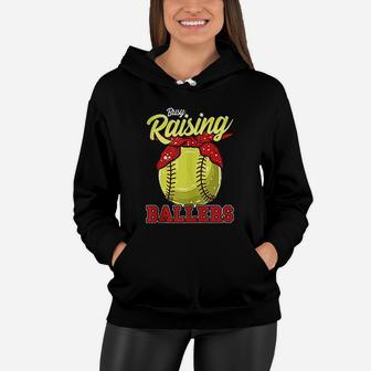 Busy Raising Softball Ballers Sports Mom Women Hoodie - Seseable