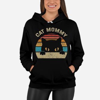 Cat Mommy Vintage Retro Black Cats Mom Mothers Day Women Hoodie - Seseable