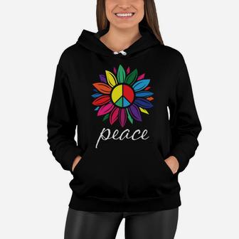 Colorful Flower Hippie Peace Symbol Gift Idea Women Hoodie - Seseable