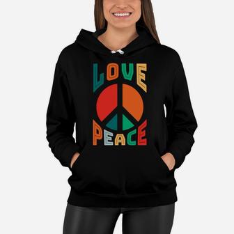 Colorful Retro Love Peace Sign Hippie Gift Women Hoodie - Seseable
