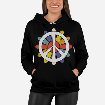 Colorful Sunflower Peace Sign Lovers Hippie Gift Women Hoodie - Seseable