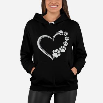 Cute Dog Puppy Dogs Paws Print Heart Gift Dog Mom Women Hoodie - Seseable