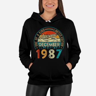 Distressed Vintage Awesome Since December 1987 35th Years Old Women Hoodie - Seseable