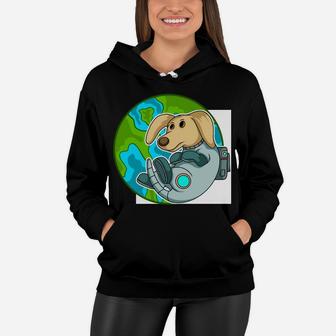 Dog Astronaut Looking Earth From Space Cartoon Pet Gift Women Hoodie - Seseable
