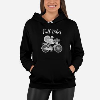 Fall Vibes Retro Thanksgiving Turkey Bicycle Vintage Women Hoodie - Seseable