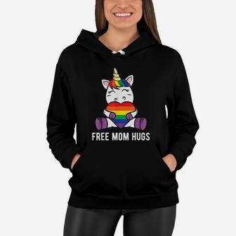 Free Mom Hugs Funny Unicorn Gay Lgbt Pride Month Women Hoodie - Seseable
