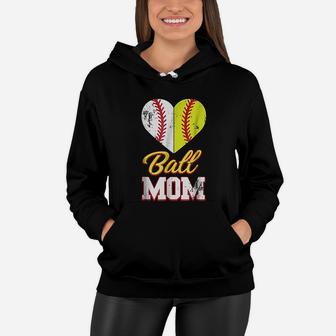 Funny Softball Mom Ball Mom Softball Baseball Women Hoodie - Seseable