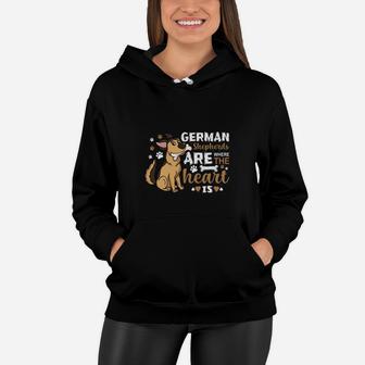 German Shepherds Are Where The Heart Is Funny Dog Women Hoodie - Seseable