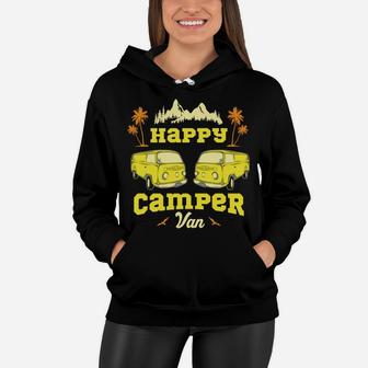 Happy Camper Van Yellow Van Summer Camping Holiday Women Hoodie - Seseable