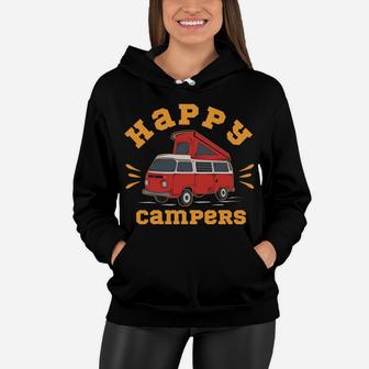 Happy Campers Red Van Camping Friend Gift Idea Women Hoodie - Seseable