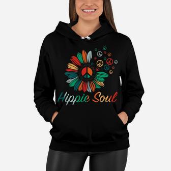 Hippie Soul Sunflower Colorful Peace Sign Hippie Gift Women Hoodie - Seseable