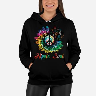 Hippie Soul Tie Dye Sunflower Peace Sign Women Hoodie - Seseable