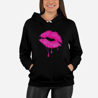 Hot Pink Lips Kiss 80s Retro Vintage Lipstick Party Women Hoodie - Seseable