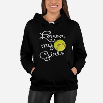 I Love My Girls Mom Softball Cute Softball Mom Women Hoodie - Seseable